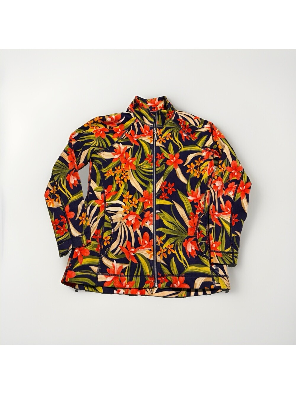 Tommy Bahama Green Red Blue Floral Full Zip Jacket Resort Medium